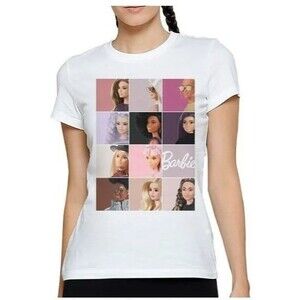 Love Tribe Barbie Grid Graphic T‑Shirt Junior Medium White Tee NWT